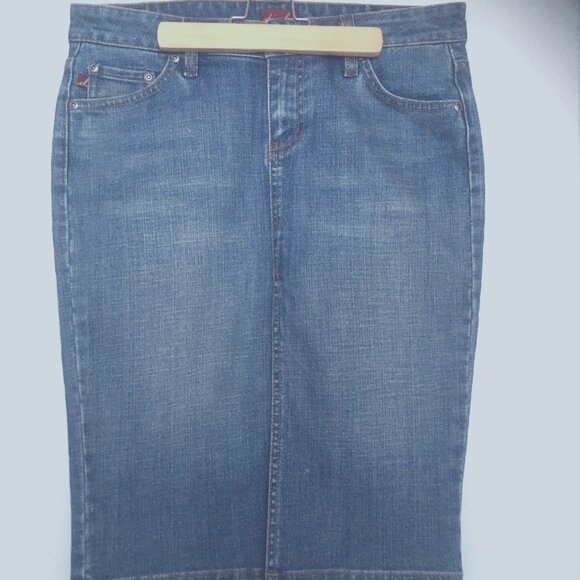 Dish Denim 29" waist midi-length skirt with front -slit - Picture 1 of 8